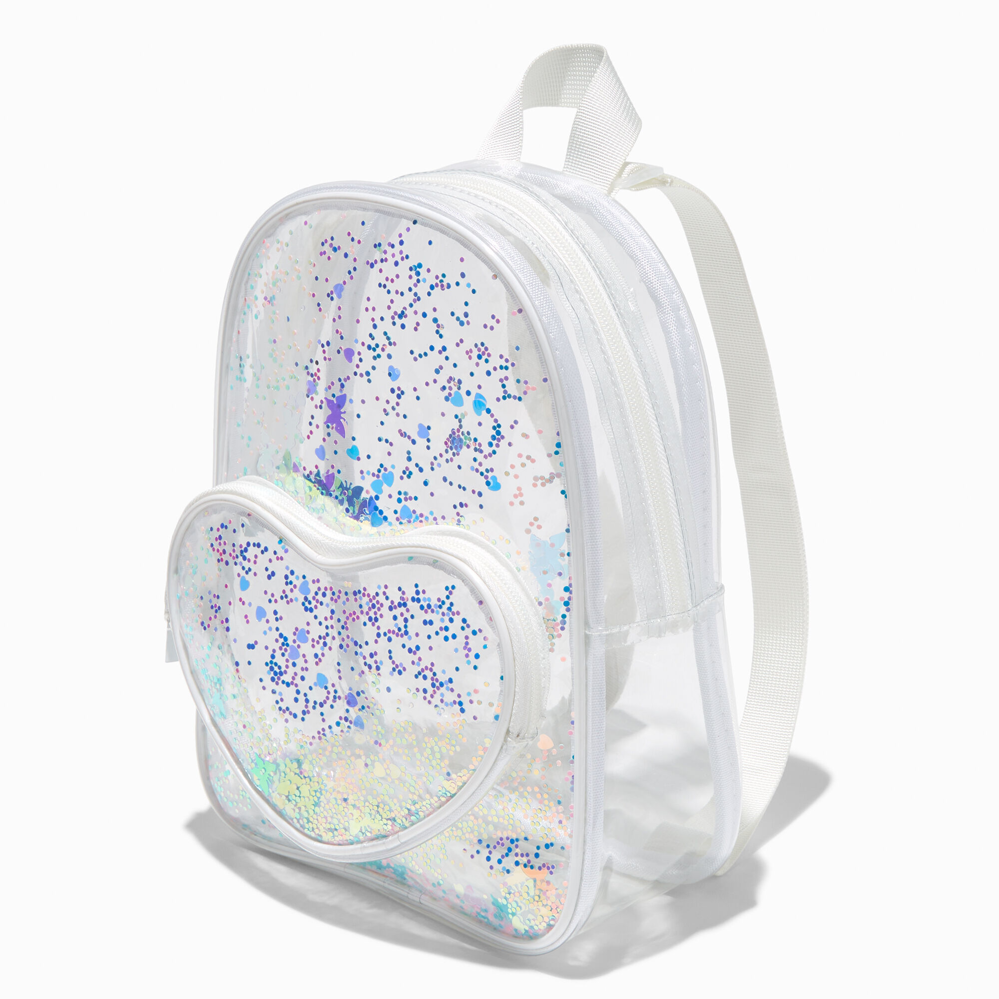View Claires Club Transparent Shaker Heart Mini Backpack White information