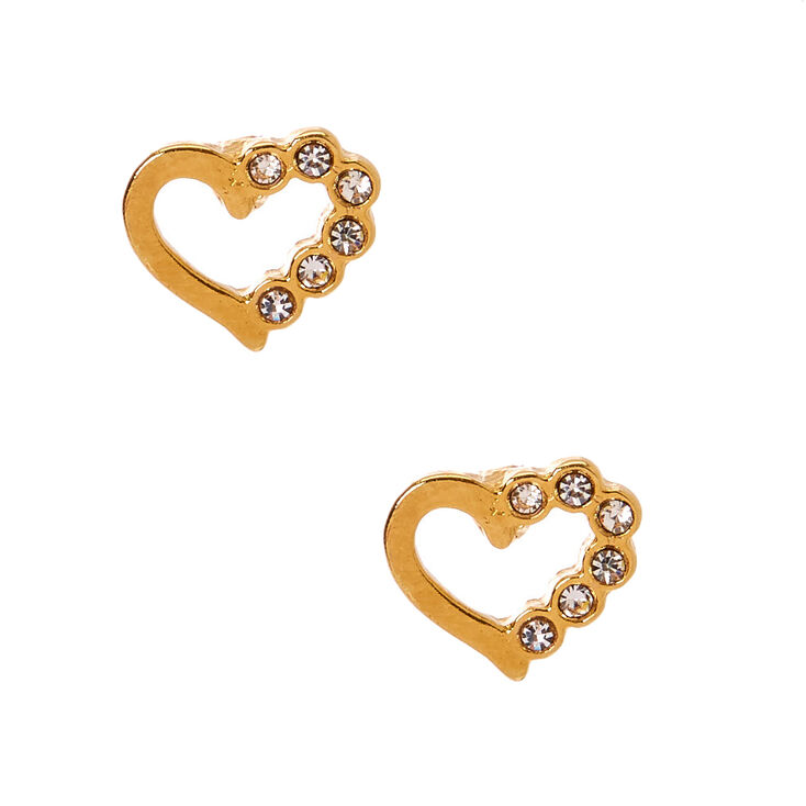 18ct Gold Plated Half Crystal Heart Stud Earrings Claire S