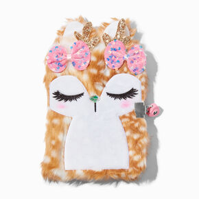 Pink Bow Deer Furry Lock Diary,
