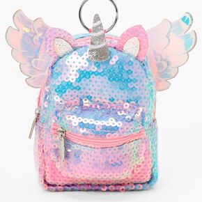 Sequin Unicorn Mini Backpack Keychain - Rainbow,