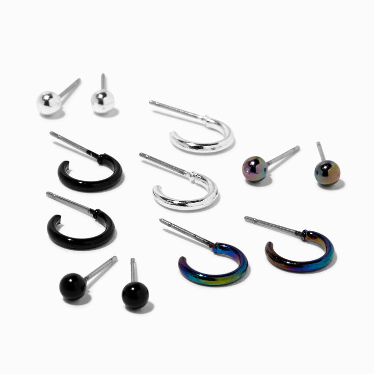 Silver &amp; Black Earrings Set - 6 Pack,