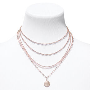 Rose Gold-tone Rhinestone Medallion Necklaces - 5 Pack,