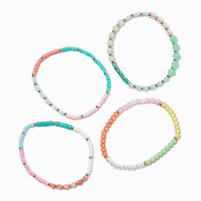 Beaded Mixed Teal Stretch Bracelets - 4 Pack ,