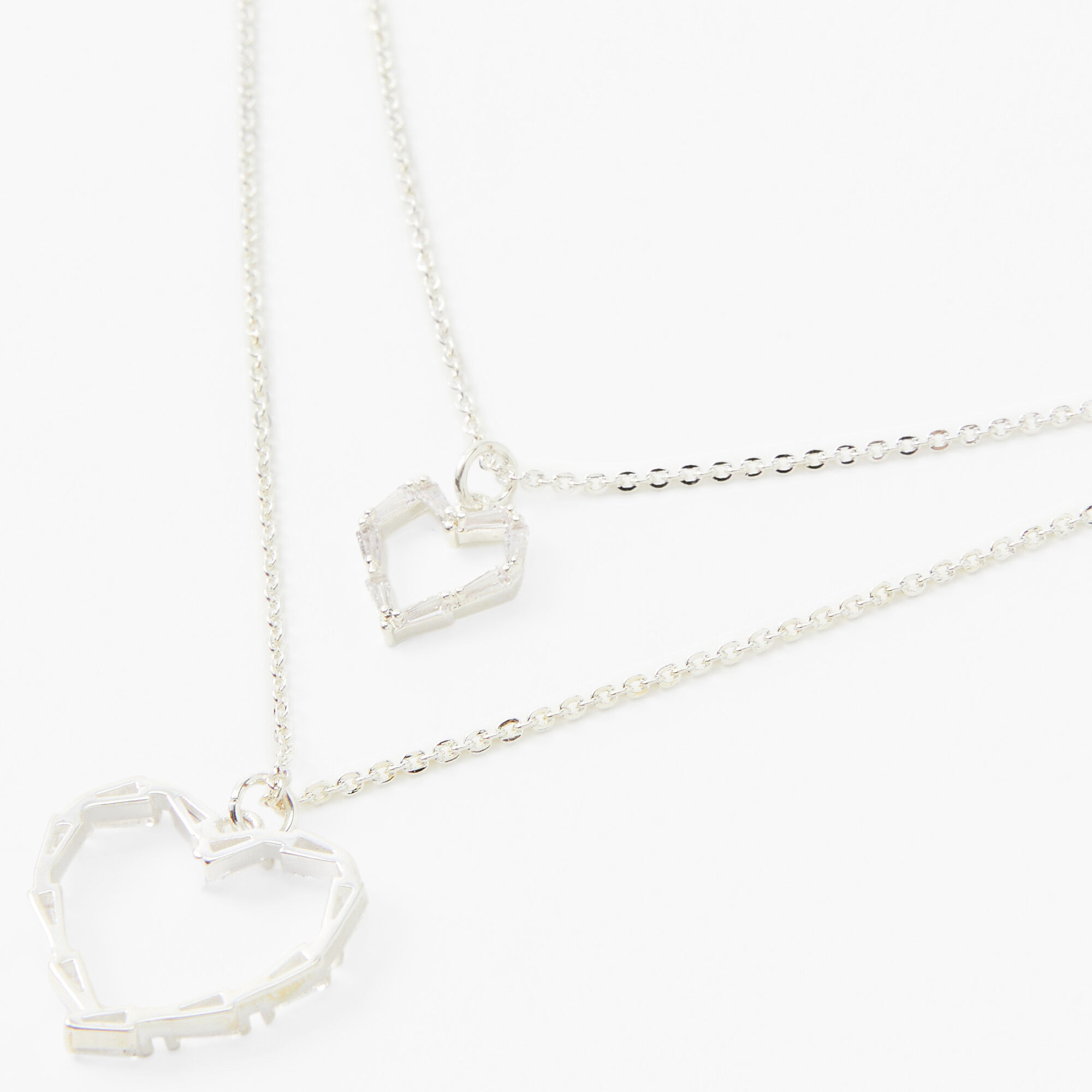 Silver Cubic Zirconia Double Heart Multi Strand Necklace Claire s US
