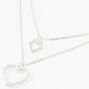 Silver Cubic Zirconia Double Heart Multi Strand Necklace,