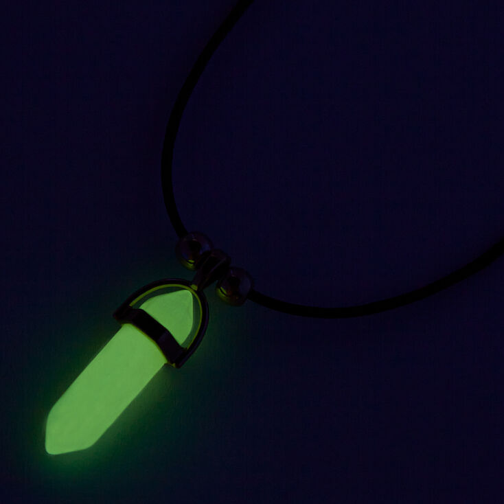 Pink Glow In The Dark Mystical Gem Pendant Black Cord Necklace,