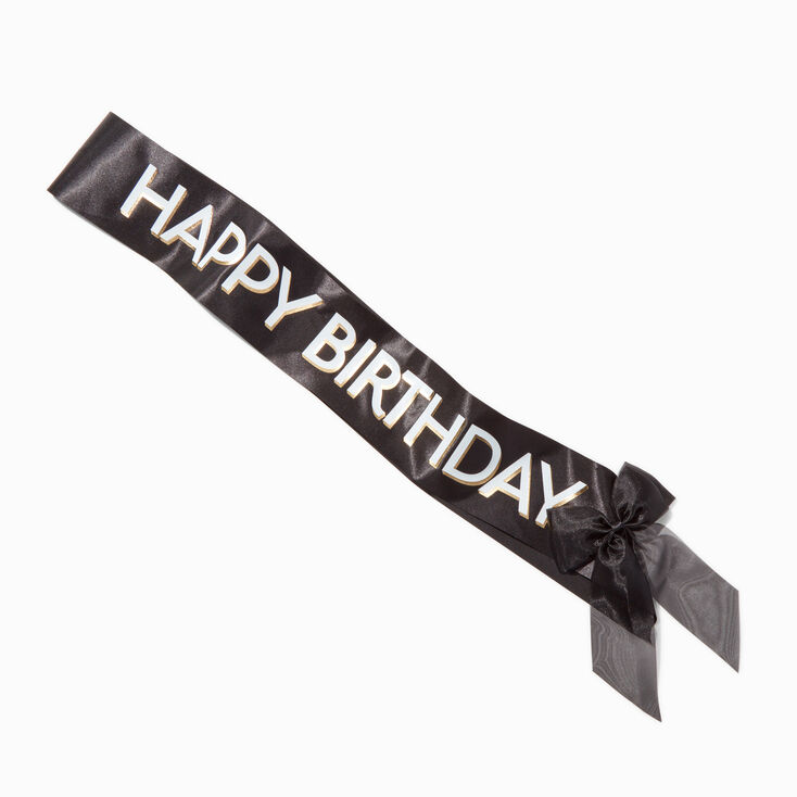 &quot;Happy Birthday&quot; Black Bow Sash,