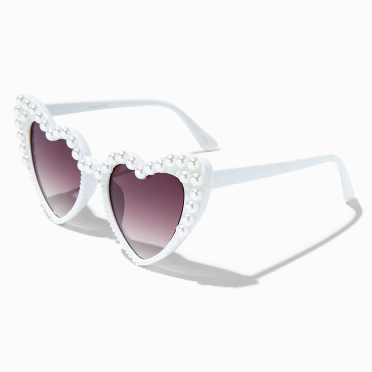 White Pearl Heart-Shaped Sunglasses