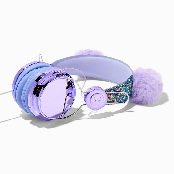 Lavender Pom Glitter Headphones,