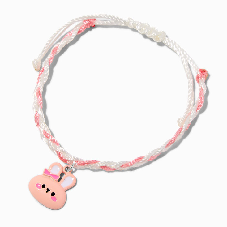Bracelets r&eacute;glables lapin tress&eacute;s rose et blanc,