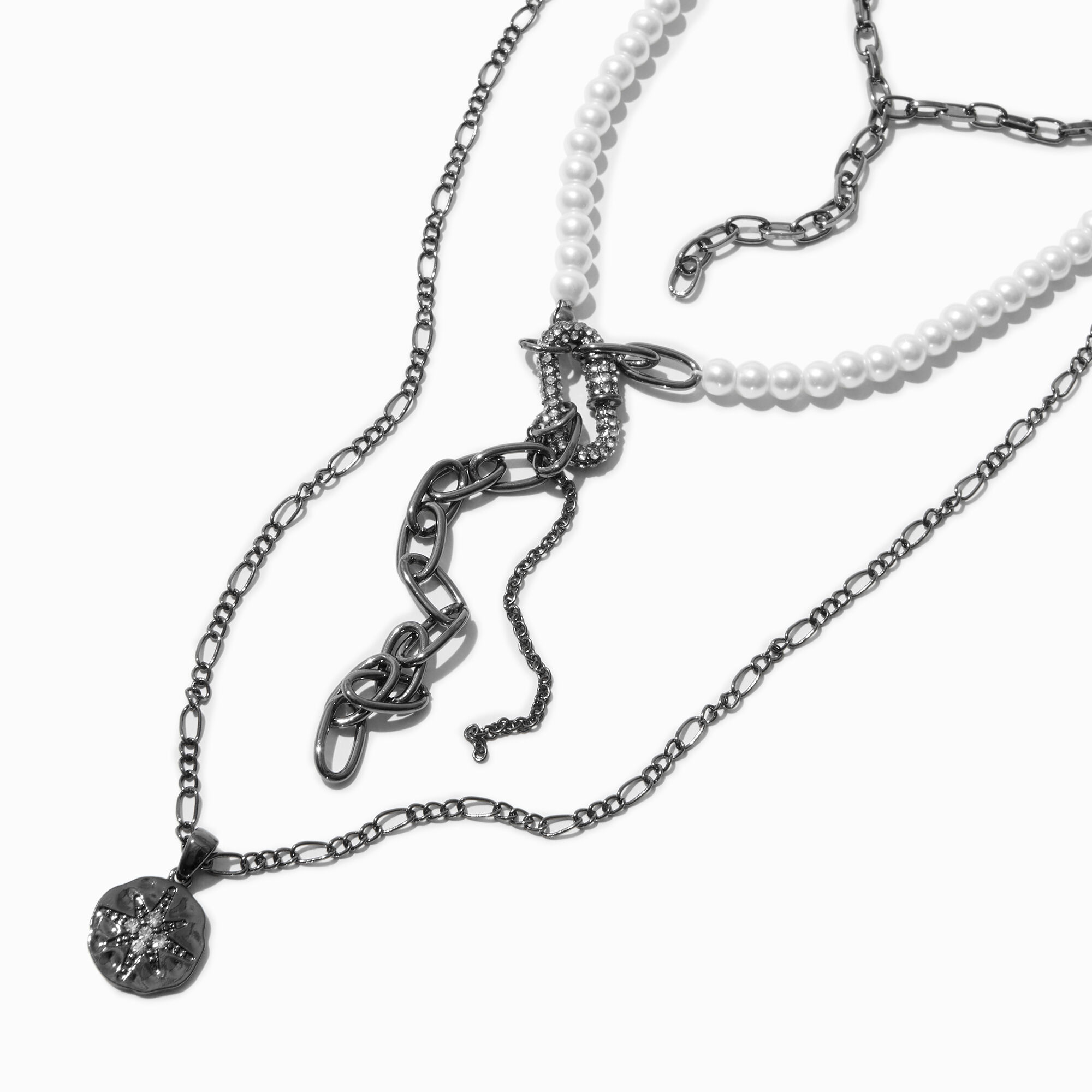 View Claires Hematite Pearl Carabiner YNeck Strand Necklace information