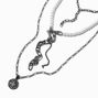 Hematite Pearl Carabiner Y-Neck Multi-Strand Necklace  ,
