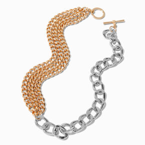 Mixed Metal Two-Tone Curb Chain Multi-Strand Necklace ,