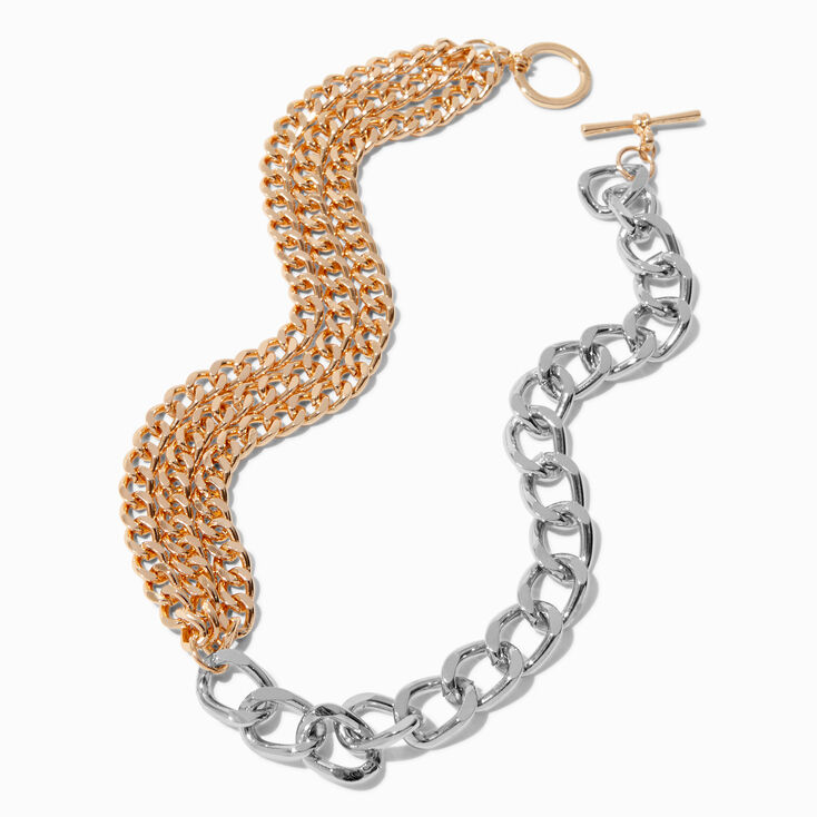 Mixed Metal Two-Tone Curb Chain Multi-Strand Necklace ,