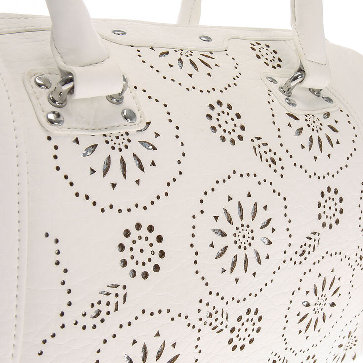 White Perforated Flower Tote Bag,