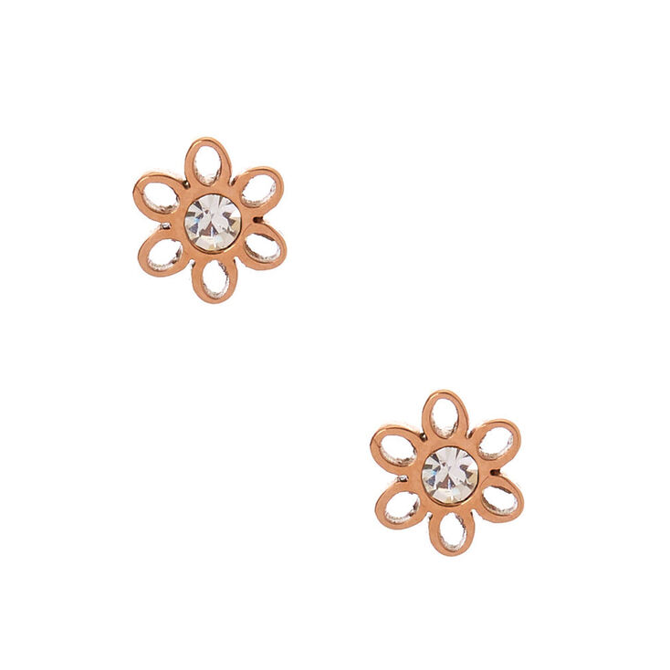 Rose Gold Titanium Crystal Daisy Stud Earrings,