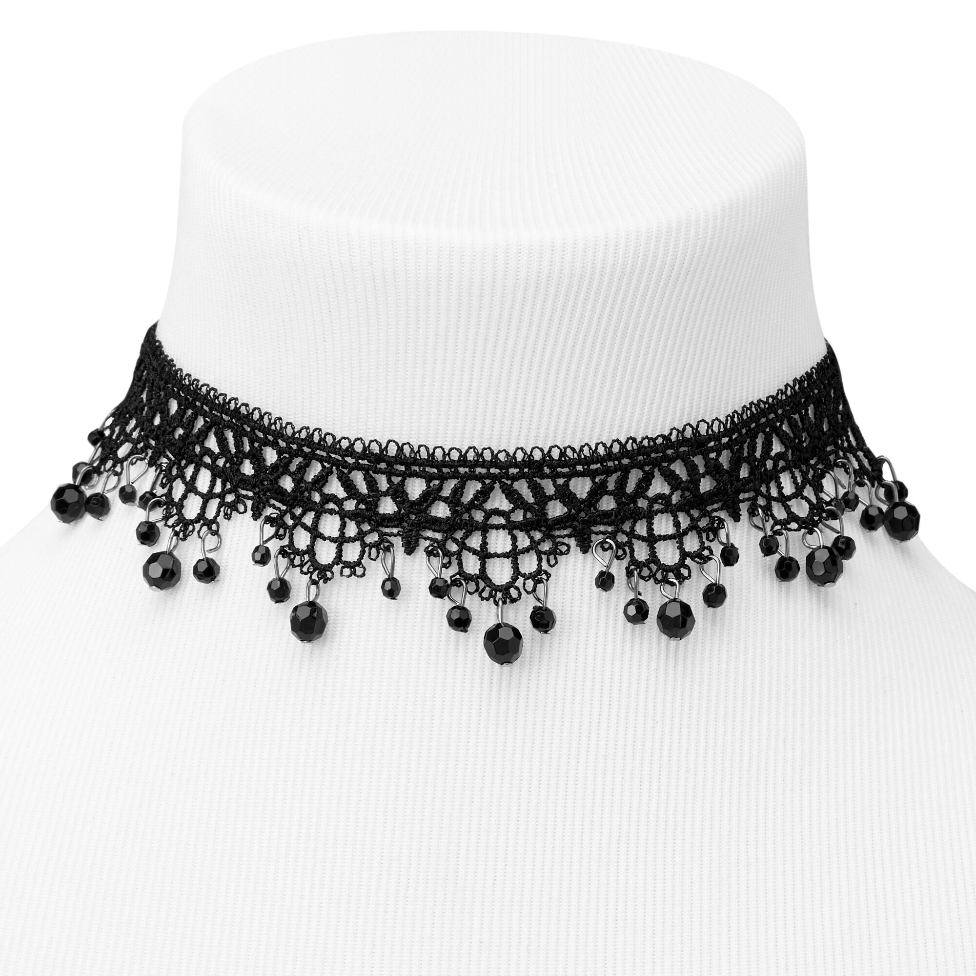 View Claires Beaded Lace Ornate Choker Necklace Black information
