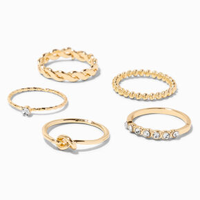Gold-tone Embellished Woven Knot Rings - 5 Pack,