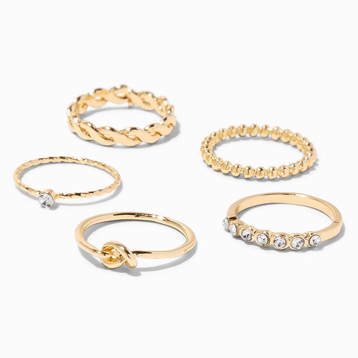 Gold Embellished Woven Knot Rings - 5 Pack,