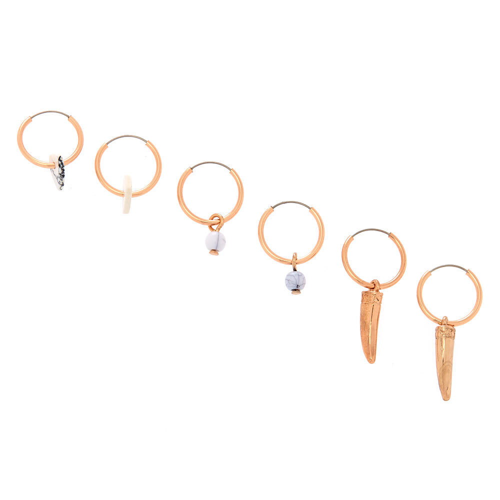Rose Gold Marble Mixed Earrings - 6 Pack,