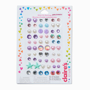 Claire&#39;s Club Mermaid Stick On Earrings - 30 Pack,