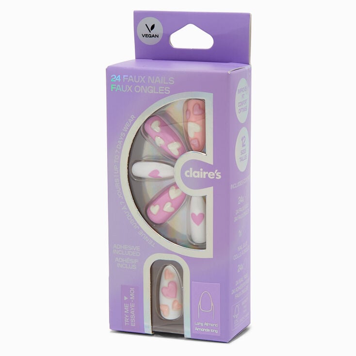 Puffy Heart Long Almond Vegan Faux Nail Set - 24 Pack,