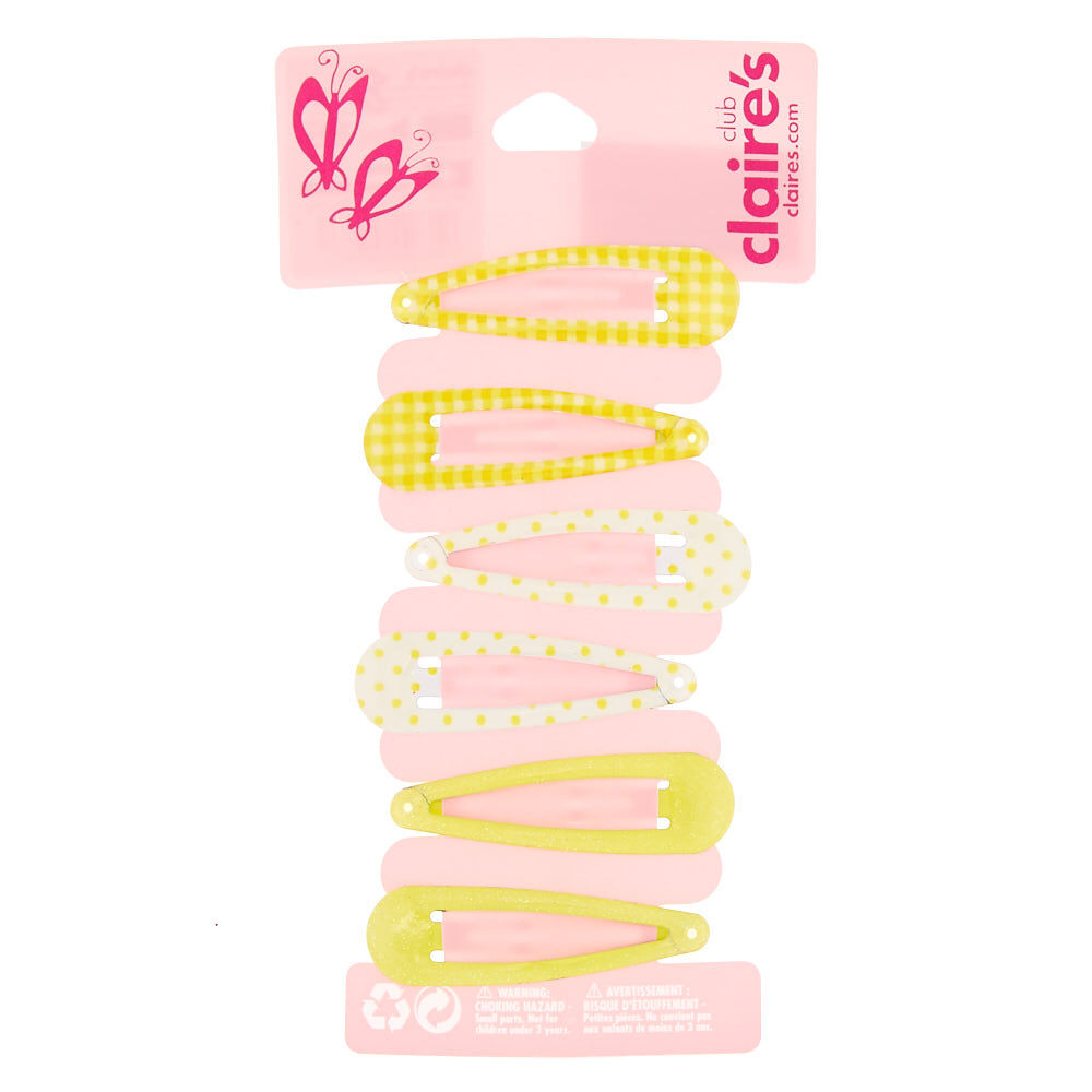 Claire's Club Gingham Snap Hair Clips - Yellow, 6 Pack,