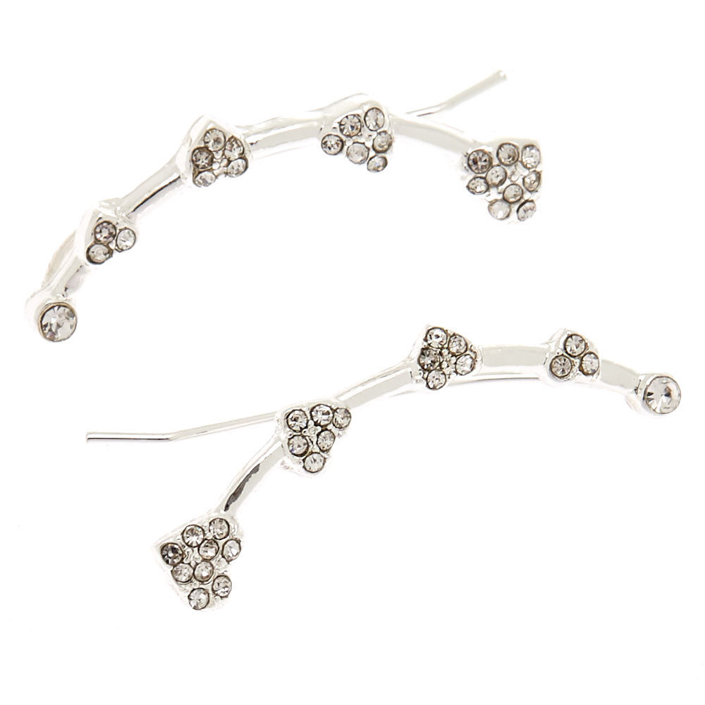 Silver 1 Crystal Heart Ear Crawler Earrings