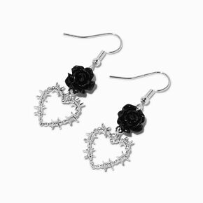 Black Rose Barbed Wire Heart 1&quot; Drop Earrings ,
