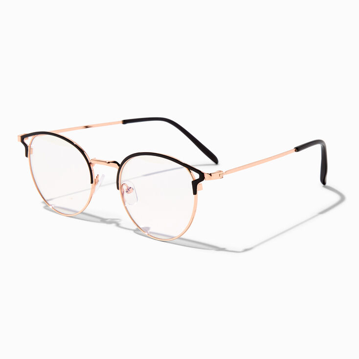 Solar Blue Light Reducing Round Black Browline Clear Lens Frames,
