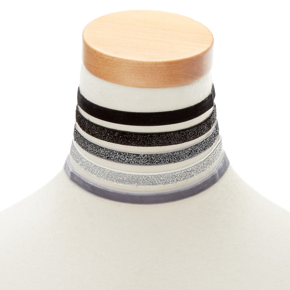 5 Pack Grey Scale Glitter Choker Necklaces,
