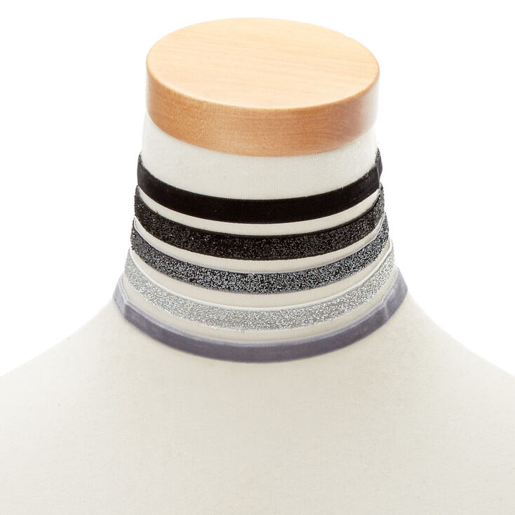 5 Pack Grey Scale Glitter Choker Necklaces,