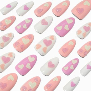 Puffy Heart Long Almond Vegan Faux Nail Set - 24 Pack,