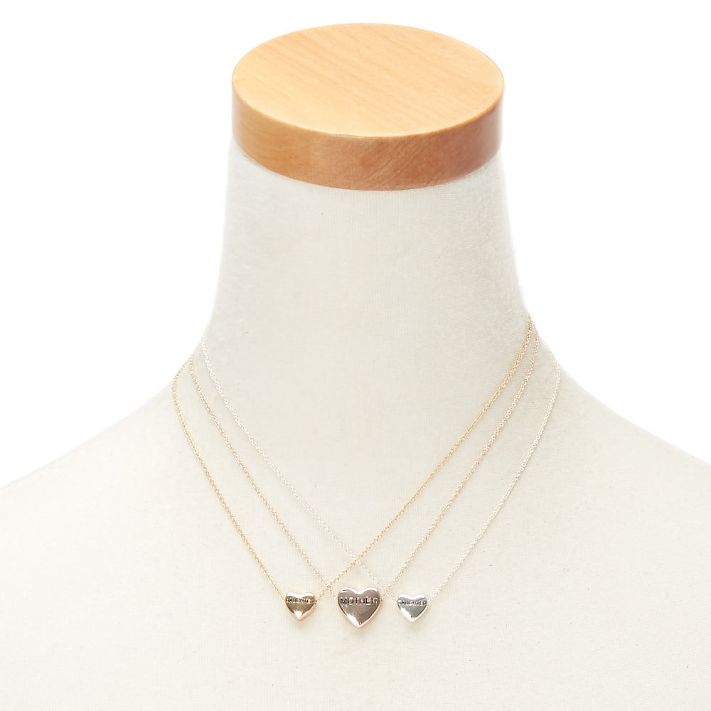 Lot de 3 colliers best friends mère fille à pendentifs cœurs,
