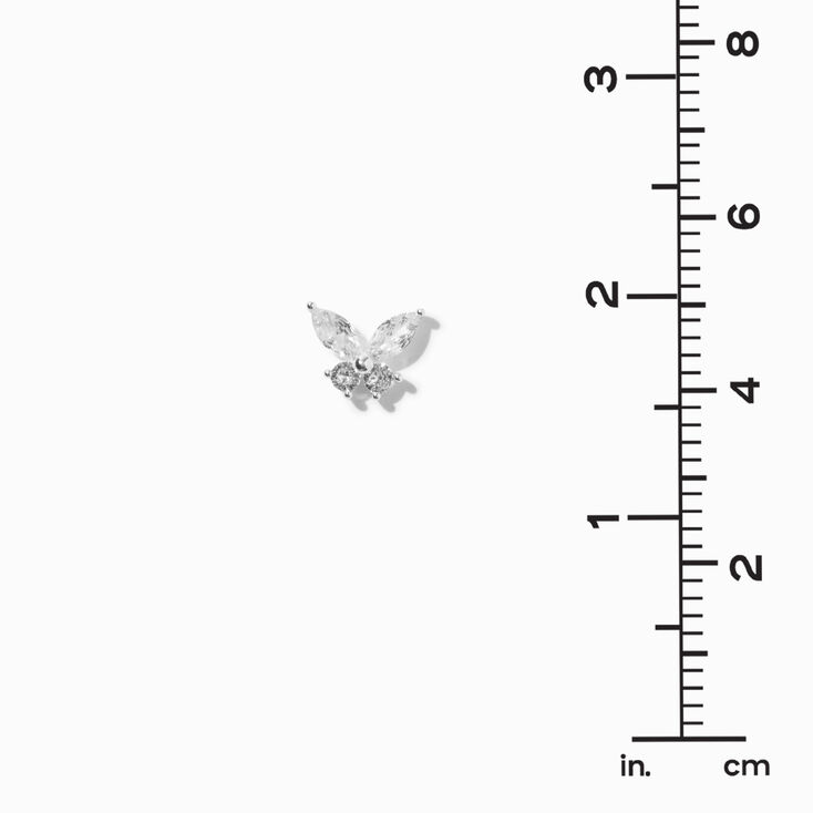 Silver-tone Cubic Zirconia Butterfly Stud Earrings,