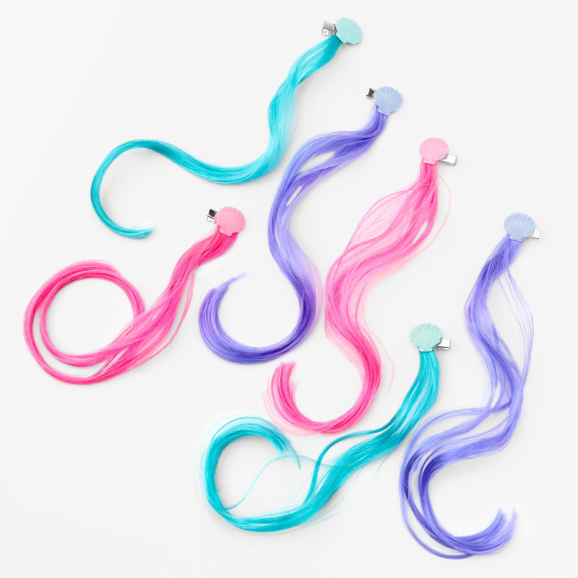 Claire s Club Faux Hair Shell Hair Clips 6 Pack Claire s US