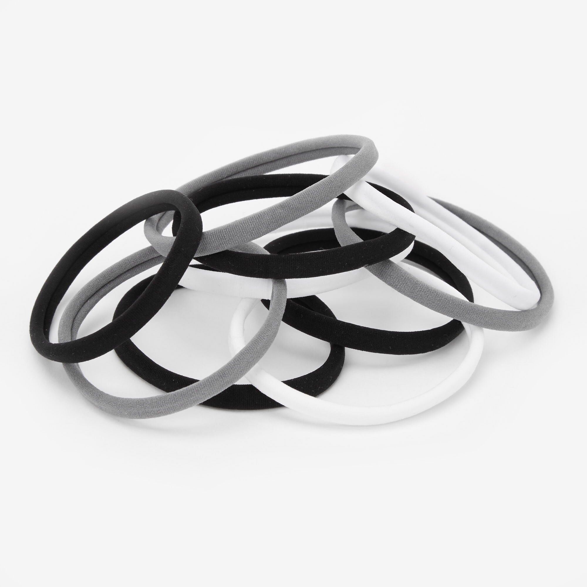 Black, Gray, & White Rolled Hair Ties - 10 Pack,