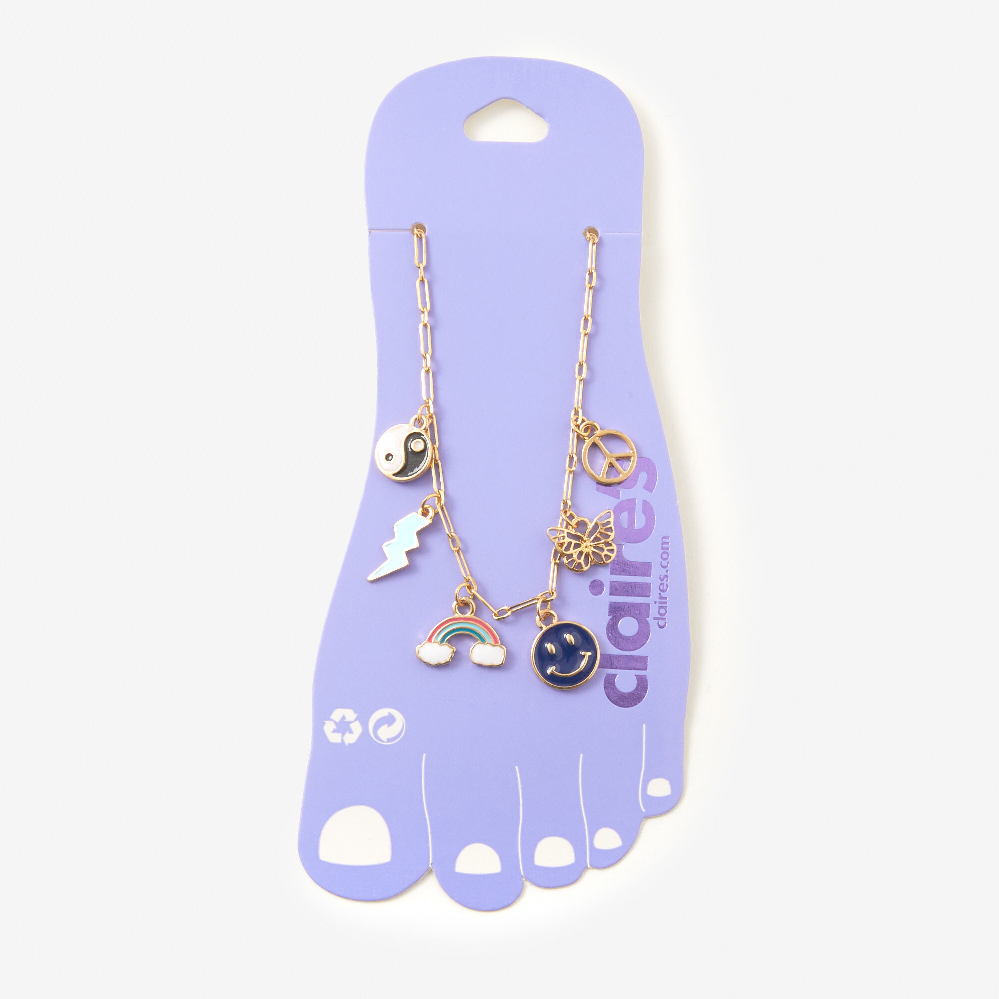Gold 90 s Charm Chain Anklet Claire s US