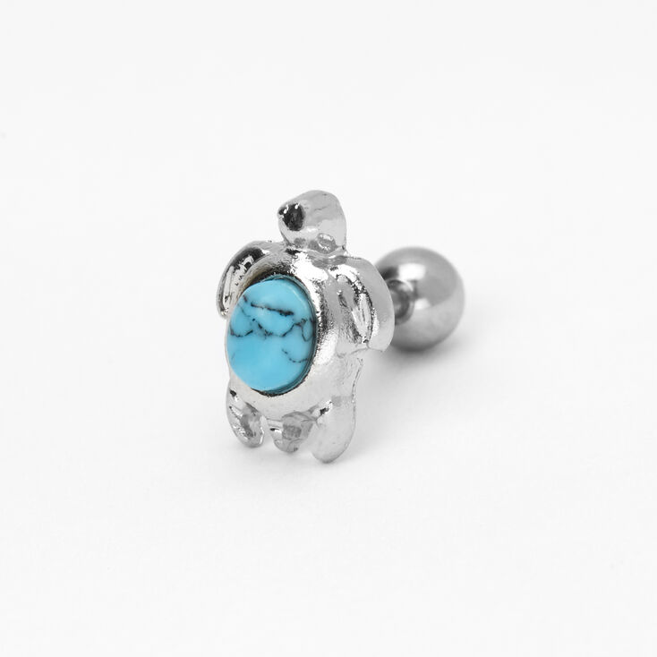 Claire's Piercing pour cartilage d’oreille tortue pierre effet marbré 1,4 mm couleur argentée - Turquoise