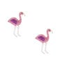 Silver Glitter Flamingo Stud Earrings - Pink,