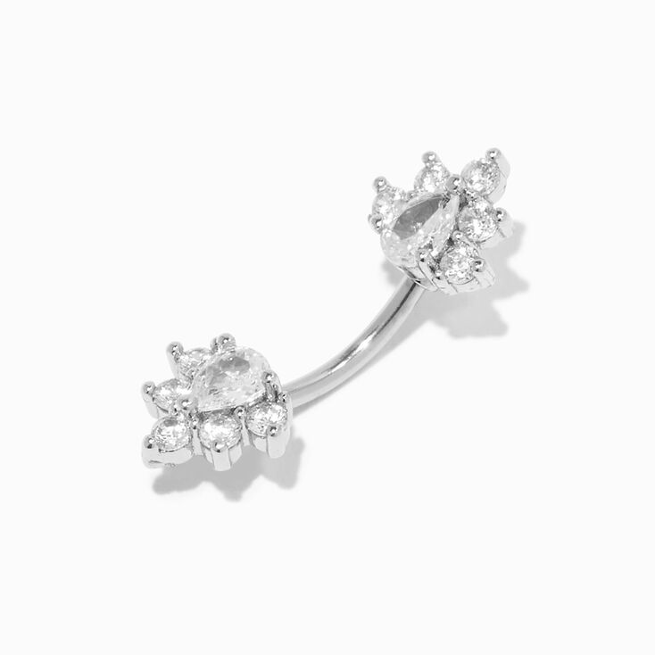 Silver-tone 14G Teardrop Halo Crystal Belly Bar,