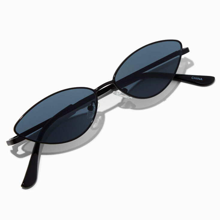 Black Slim Cat Eye Metal Sunglasses,