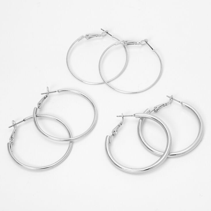 Silver 40MM Mixed Hoop Earrings - 3 Pack | Claire's US