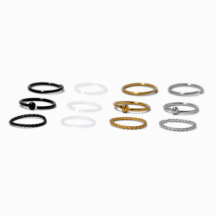 20G Mixed BioFlex&reg; Nose Rings - 12 Pack,