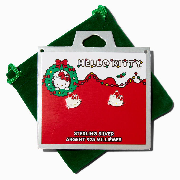 Sterling Silver Hello Kitty® Santa Hat Christmas Stud Earrings