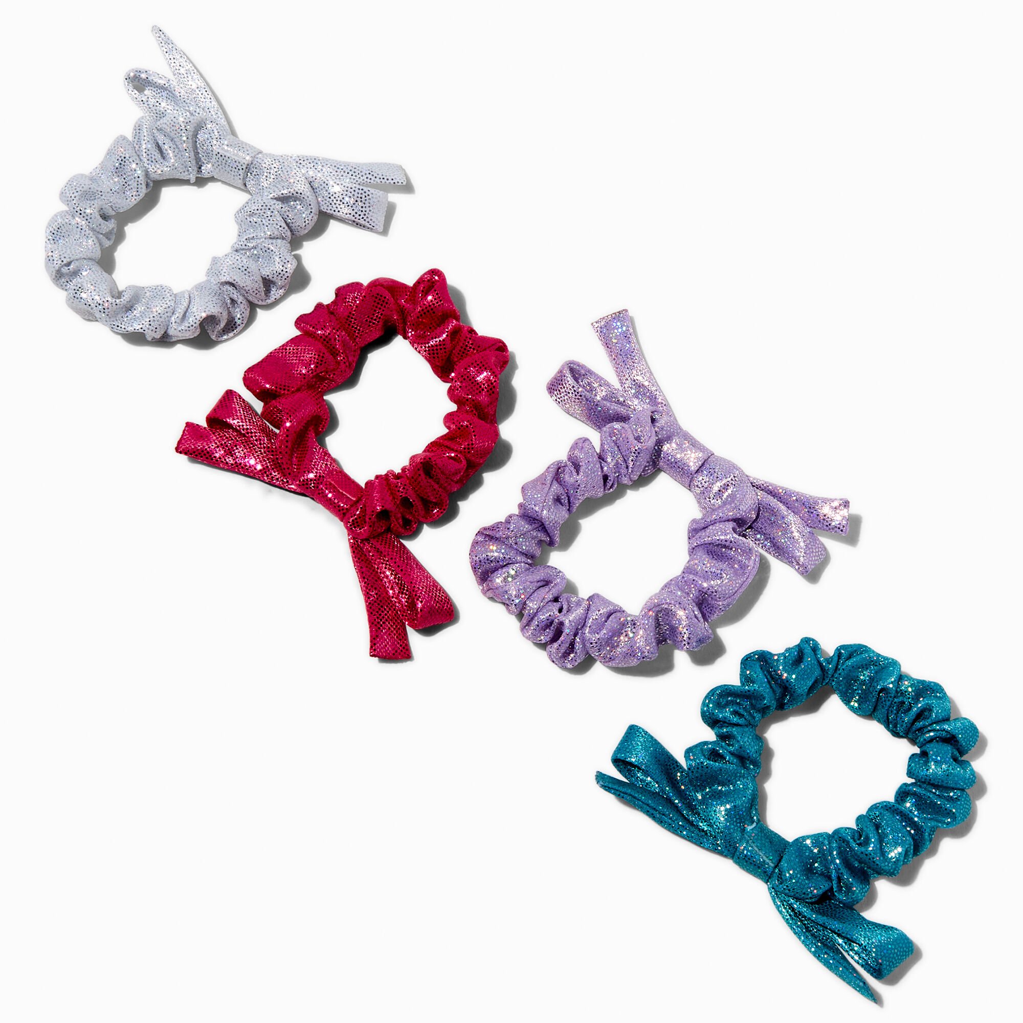 Claire's Club Jewel Tone Metallic Bow Hair Scrunchies - 4 Pack,