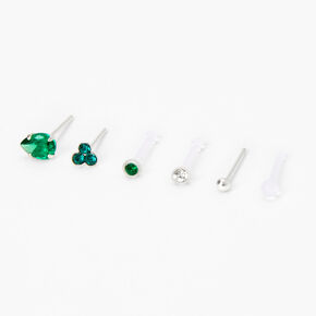 Sterling Silver Nose Stud Rings - 6 Pack,