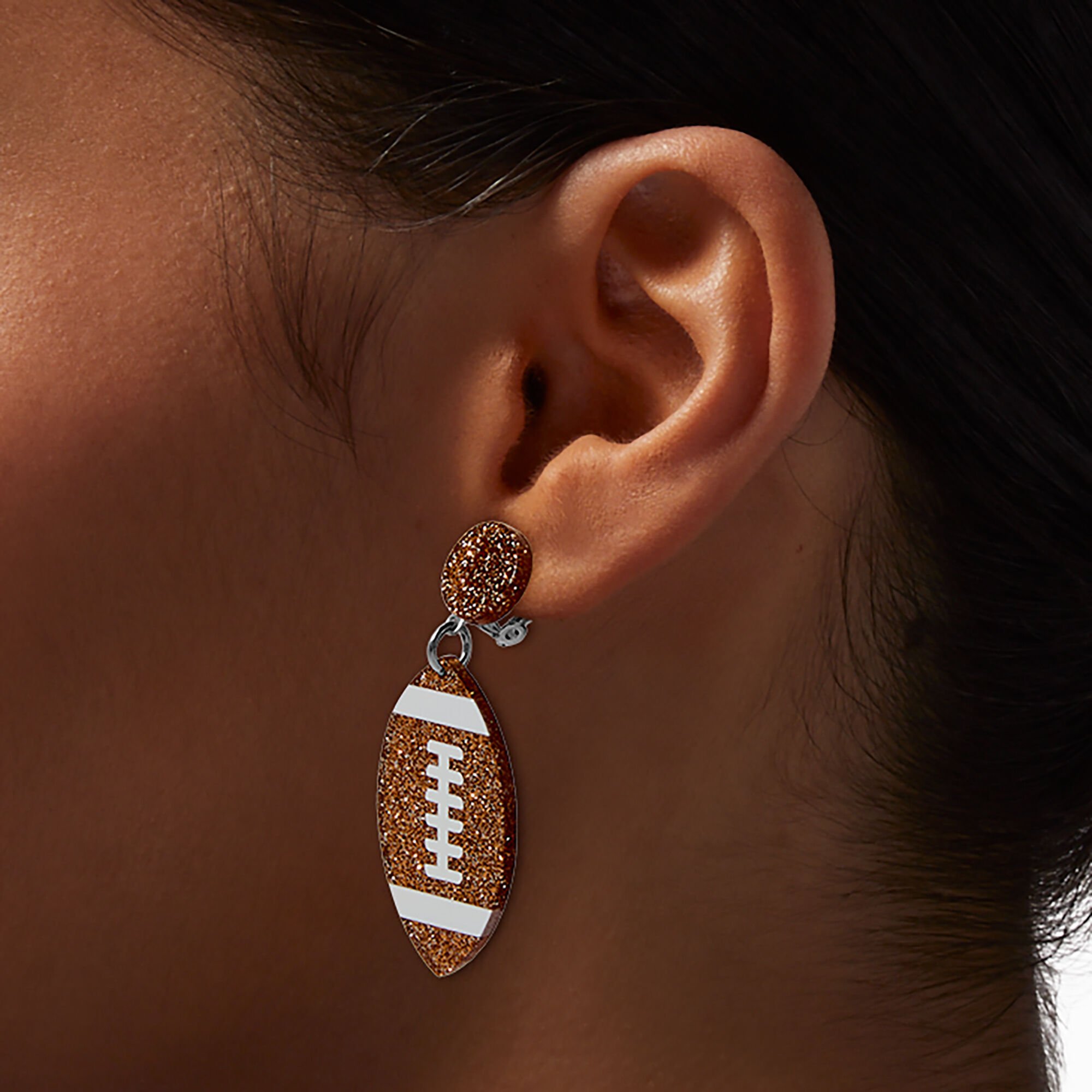Glitter Football Clip On Drop Earrings,