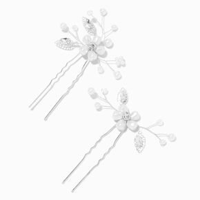 White Pearl Leaf Spray Hair Pins - 2 Pack,