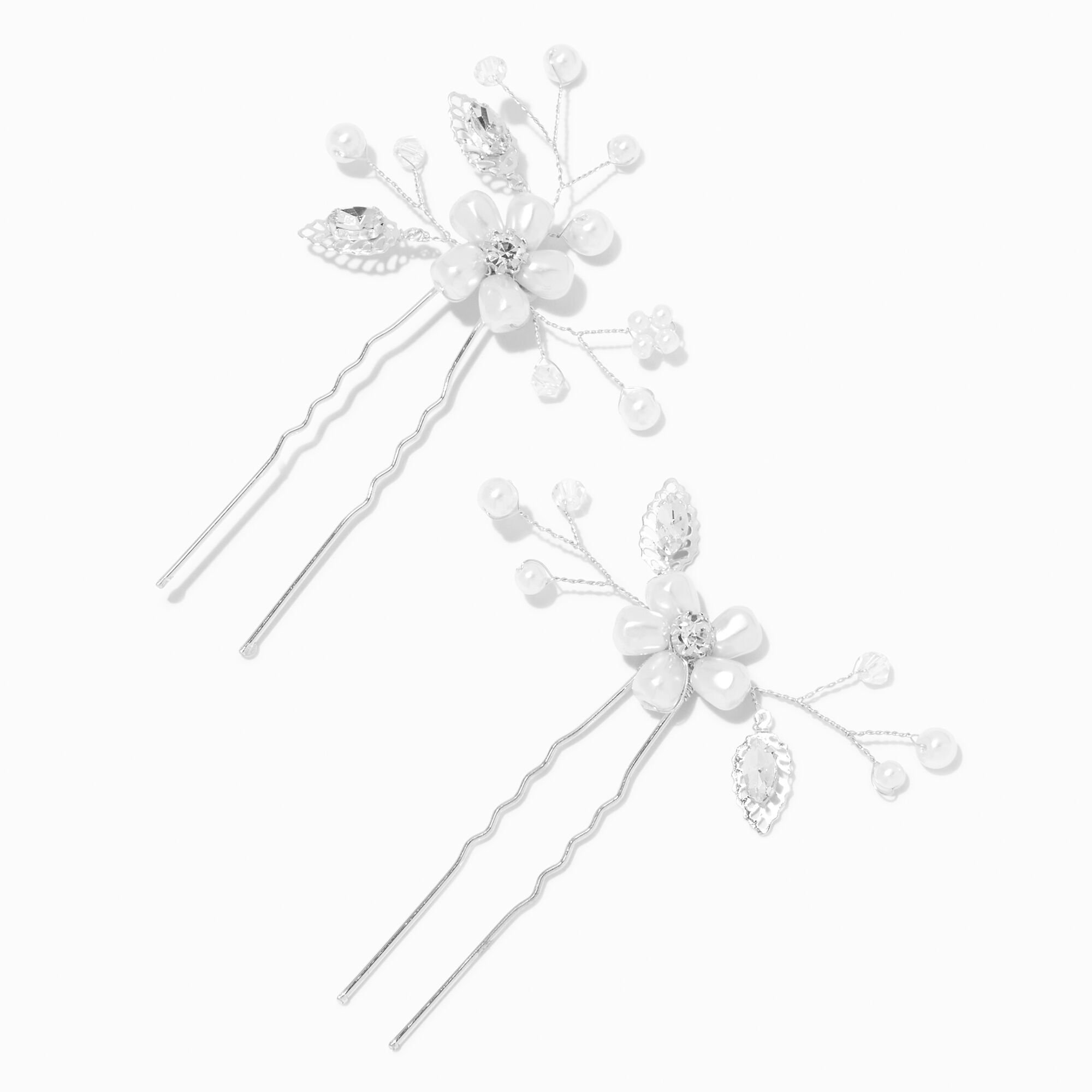View Claires Pearl Leaf Spray Hair Pins 2 Pack White information